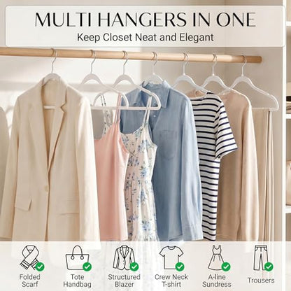 Plastic Hangers 50 Pack - Thin Clothes Hangers Heavy Duty | Durable, Lightweight, Space Saving, Slim Hangers Plastic, Dorm Room Essentials for College Students - White