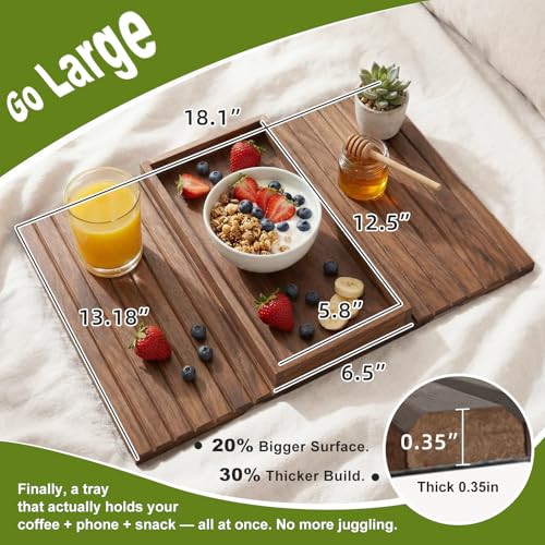 Sofa Arm Tray, Fits 6.5"+ Couch Armrest, Foldable Bamboo Large Storage Tray | Sturdy 12.5" x 5.8" Storage Compartment, Portable Chair Couch Caddy Arm Tray, For Cup TV Snacks Phone