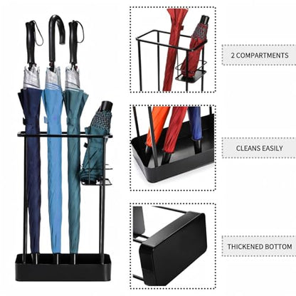 Umbrella Stand, Metal Umbrella Holder for Entryway, 17 × 11.2 × 6 Inches Umbrella Rack Organizer, Umbrella Holder Rack for Umbrella Storage, Office, Black, Rectangle