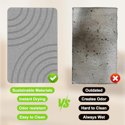 Stone Bath Mat for Bathroom Quick Drying Shower Mats Super Absorbent Diatomaceous Earth Stone Mats, Easy to Clean & Odorless, 23.6 × 15.5 Inch Grey