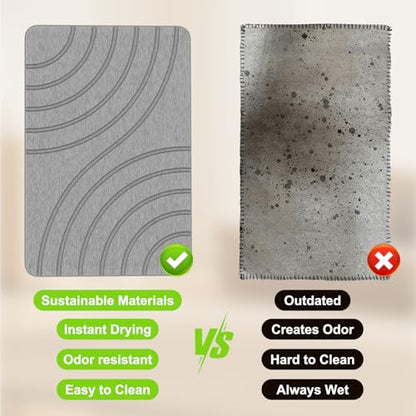 Stone Bath Mat for Bathroom Quick Drying Shower Mats Super Absorbent Diatomaceous Earth Stone Mats, Easy to Clean & Odorless, 23.6 × 15.5 Inch Grey