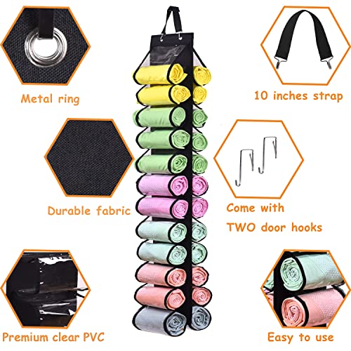 Legging Storage Bag Storage Hanger Can Holds 24 Leggings or Shirts Jeans Compartment Storage Hanger, Foldable Leggings Organizer Clothes Portable Closets Roll Holder (Black)