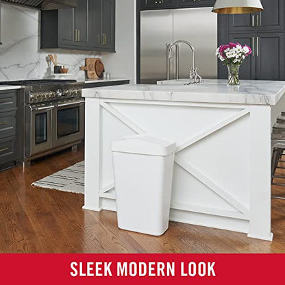 Rubbermaid Swing Top Waste Container for Home and Kitchen, Easy Access Disposal and Slim Modern Trash Can with Lid, 12.2 Gallon Capacity, White