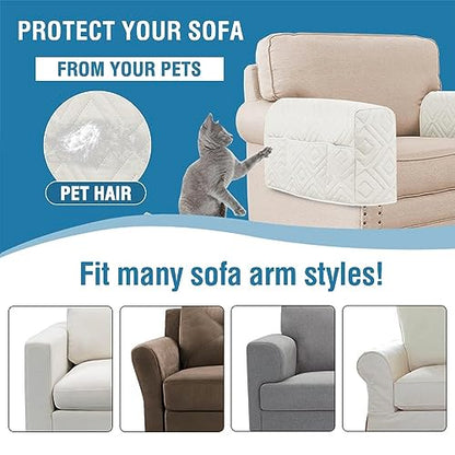 H.VERSAILTEX Armrest Covers for Sofa Water Resistant Couch Arm Covers Remote Control Holder Sofa Armrest Organizer for Magazine, Tablet, Phone, iPad(Set of 2, Ivory/Beige)