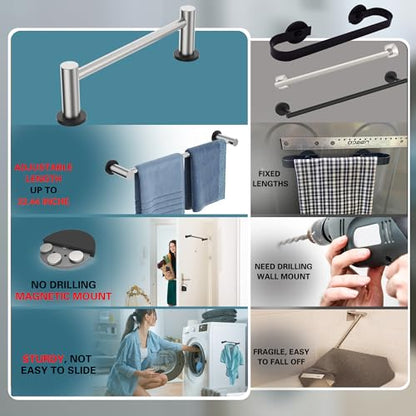 Magnetic Towel Holder,1 Set Magnetic Towel Rail Silver with Adjustable Length, Non-Slip Stainless Steel Towel Rail for Refrigerator, Oven, Dishwasher, Cabinet, Laundry