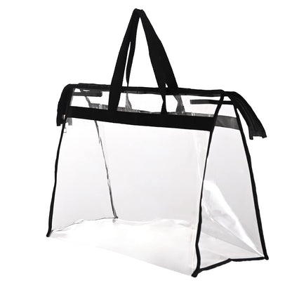 Large Zippered Clear Dust Cover Organizer Bag Beach Tote Grocery Storage Handbag Purse