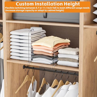 6 Pack Acrylic Shelf Dividers for Closet Organization,Towel,Sweater,Purse Organizer - Adjustable Height - Vertical Shelf Separators for T Shirt,Clear Closet Shelf Divider for Wood Shelves