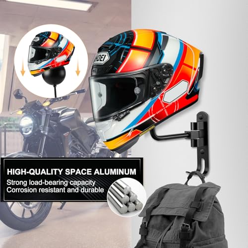 Motorcycle Helmet Holder (2 Pack) Wall Mount for Football /Bicycle Helmet | Helmet Hanger 180° Rotation Helmet Rack with Double Hook for Helmet, Hat, Cap, Sportswear, Motorcycle Accessories