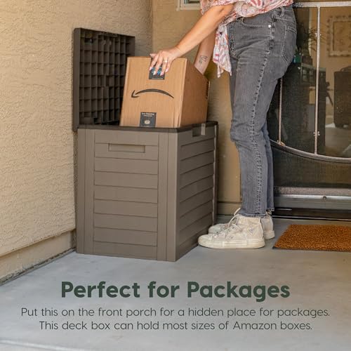 IRIS USA 35 Gallon Outdoor Deck Box, Lockable, Weather-Resistant, Brown | UV-Protected, Waterproof Resin, Patio Storage for Cushions, Garden Tools & Packages