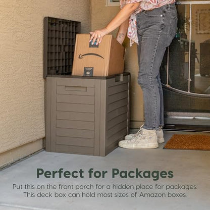 IRIS USA 35 Gallon Outdoor Deck Box, Lockable, Weather-Resistant, Brown | UV-Protected, Waterproof Resin, Patio Storage for Cushions, Garden Tools & Packages