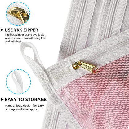TENRAI Delicates Laundry Bags, Bra Fine Mesh Wash Bag for Underwear, Lingerie, Bra, Pantyhose, Socks, Use YKK Zipper, Have Hanger Loops,((0 Fluorescent Cloth White, 3 Medium, CQS)