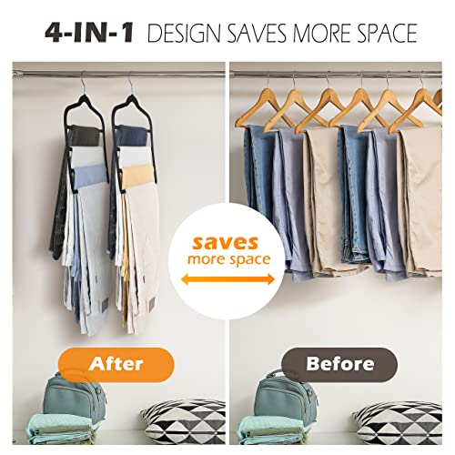 Velvet Pant Clothes Hanger Space Saving Non Slip Hanger Jean Slack Hangers | Multiple Velvet Hanger Closet Organizer Storage and Organization for Jeans,Scarf,Tie(Black,3)