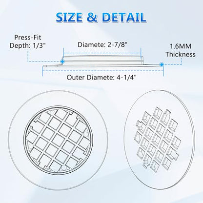 2 Pack 4-1/4 Snap in Shower Drain Cove White,PVC Plastic | Round Strainer Drain Grid, Bathroom Shower Grate Cap Replacement for Hair Catcher