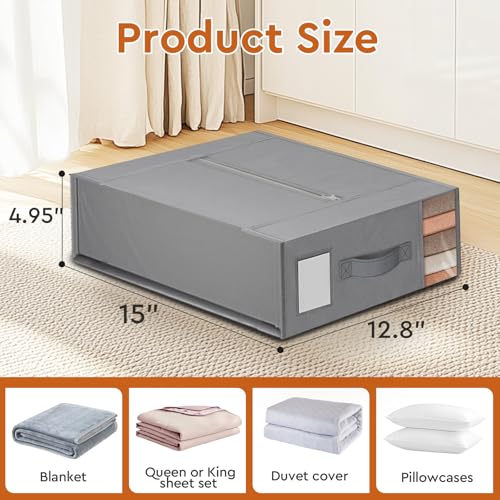 StorageTastic Bed Sheet Closet Organizers and Storage Under Bed Storage | Foldable Storage Containers with Window and Label,Storage and Organization for Bedding Sheets,Duvet Covers,Blankets,4 Pack