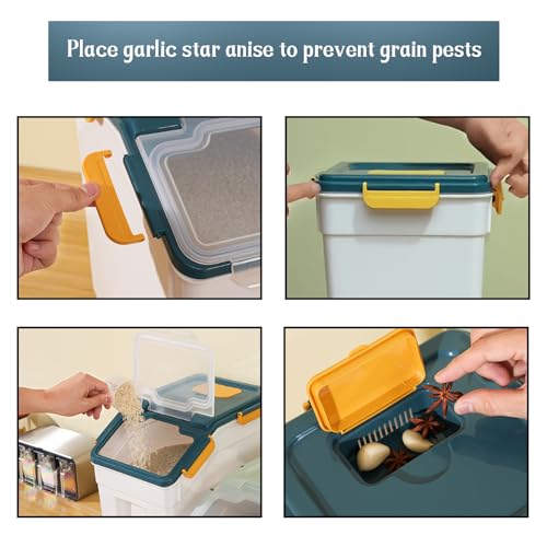 2 Pack Rice Storage Container with Measuring Cup 50 lb Flour Storage Container with Wheels, BPA Free Food Storage Container Dog Cat Food Bin Set for Dry Food Sugar, Cereal(Blue)