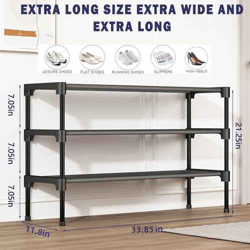SAN HE Long Shoe Rack-Shoe Organizer 3 Tier Shoe Rack for Closet Front Door Entryway Garage, Stackable Free Standing and Freely Combinable Shoe Storage, Space Saving Small Shoe Shelves.