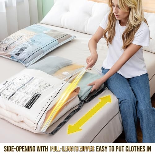 TAILI 10 Pack Vacuum Storage Bags, Jumbo LONG SIDE ZIP(39x28 inch), Clear | Vacuum Seal Bags for Clothing, Space Saver for Beddings, Comforters, Blankets, Pillows