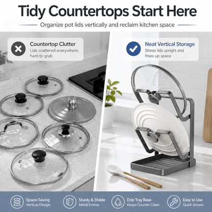 2-Tier Pot Lid Holder for Countertop, Pot and Pan... (gray | Carbon Steel)