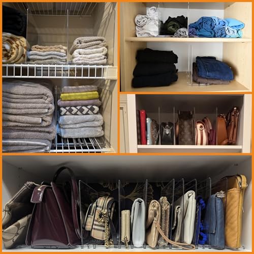 Clear Acrylic Shelf Dividers for Closet Organization,8 Pack Adjustable Bags,Clutch,Purse Organizer and Storage,Handbag Organizer for Closets,Purse Divider,8.8″ Tall Sweater,Tshirt,Towel Divider