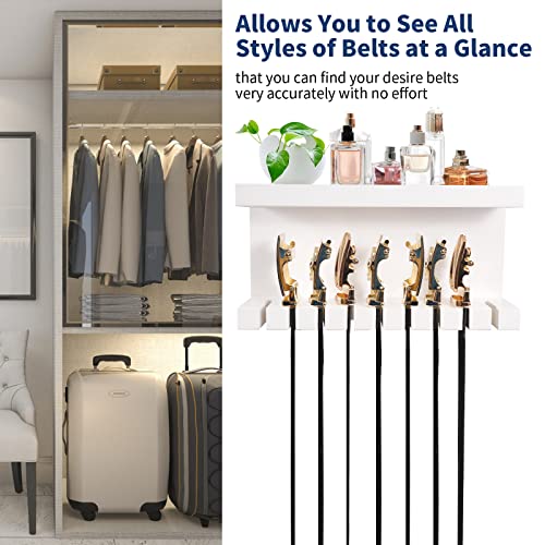 Yamahiko Belt Storage Organizer With Double Shelving Platform, Wall Mount Hanger Rack for Closet, Universal Holder for Men and Women, White
