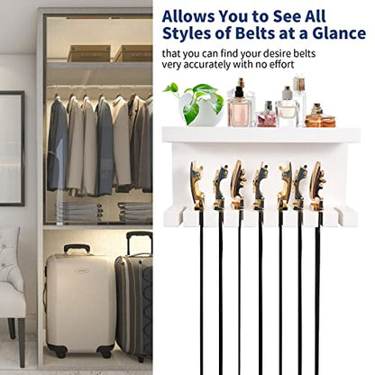 Yamahiko Belt Storage Organizer With Double Shelving Platform, Wall Mount Hanger Rack for Closet, Universal Holder for Men and Women, White
