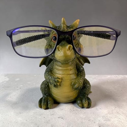 Top Brass Dragon Eyeglasses Holder Stand – Resin Glasses Holder for Desk, Nightstand & Office – 4 ½” Tall Fun Cute Figurine Eyewear Organizer with Soft Pads – Holds Various Types
