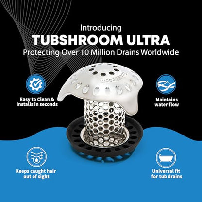 TubShroom Ultra Revolutionary Bath Tub Drain Protector Hair Catcher/Strainer/Snare Stainless Steel, Single Pack
