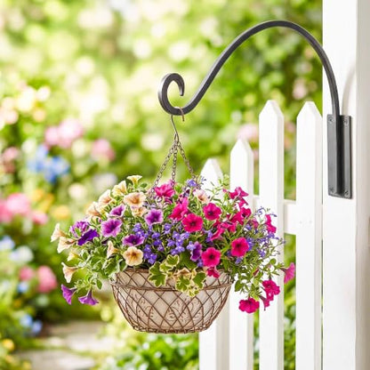 Heavy Duty Plant Hanger Bracke: 16 Inch 80 Lbs Metal Outdoor Hook Bracke | Rust-Proof Coating Wall Mount Hook for Hanging Baskets Bird Feeders Lanterns, Complete Hardware Kit, Indoor Outdoor Use