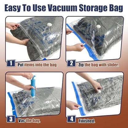12 Jumbo Vacuum Storage Bags for Bedding, Vacuum Seal Bags for Clothing | Extra Large XL, Airtight Triple Seal, Save 80% Space, Hand Pump, Work with Vacuum, Double Zip, Reusable, Easy to Use