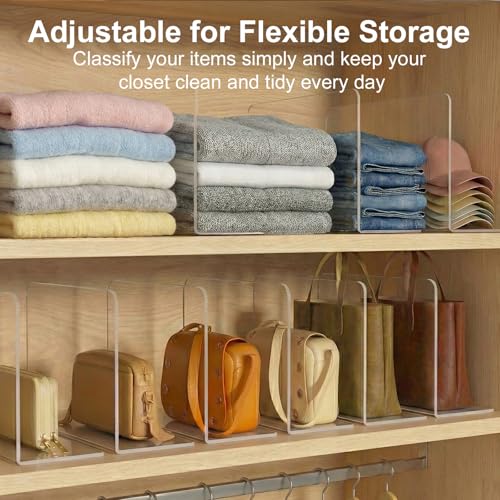 Shelf Dividers for Closet Organization: 10" Tall x 12" Deep | Adhesive Separators Features Acrylic Material and Provides Storage for Clothes and Purses in Bedroom Cabinets(8-Pack)
