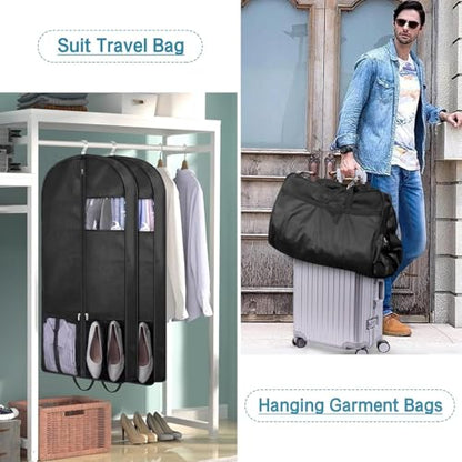 43" Suit Bags for Closet Storage and Travel, Gusseted Mesh Hanging Garment Bags for Men Suit Cover With Handle for Clothes, Coats, Jackets, Shirts（3 Packs，Black）