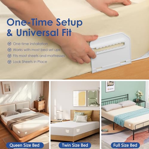 Patented Bed Sheet Holders ABS Lock System for Fitted Sheets Secure Clips | Patented Lock Design, 168 Anti-Slip Points, Reinforced ABS Material, One-Time Installation, Fits All Mattress Sizes