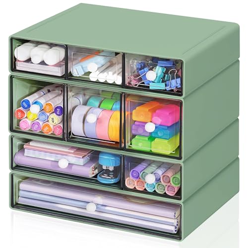 Desk Storage Organizer with 9 Drawers, 4 Tiers Sta... (Green | Polypropylene)