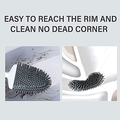 Silicone Toilet Brush, Ventilation Slots Base Holder 2 Pack Silver | Flexible Bristles Flat Head for Rim, Hair Tangle-Free, Easy to Clean, Compact Design, Rustproof Handle, for Toilet/Sink/Tub
