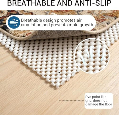 Non Slip Rug Pad Gripper for Hardwood Floors, 9x12 FT Anti Slide Rug Underlay, Eco Safe Odor Free, Cushioned Floor Protector, Cut-to-Size Multi-Purpose Pad