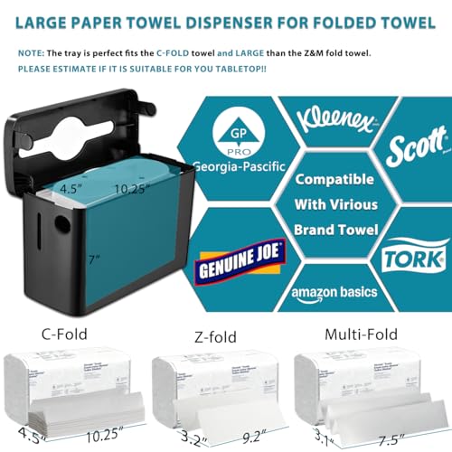 Multifold Paper Towel Dispenser Countertop Compact Design for Kitchen Black | Compatible with Marathon Folded Paper Towel, Non-Slip Base for Bathroom, Single-Dispenser, Enclosed Push-Button Lid