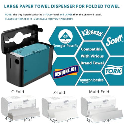 Multifold Paper Towel Dispenser Countertop Compact Design for Kitchen Black | Compatible with Marathon Folded Paper Towel, Non-Slip Base for Bathroom, Single-Dispenser, Enclosed Push-Button Lid