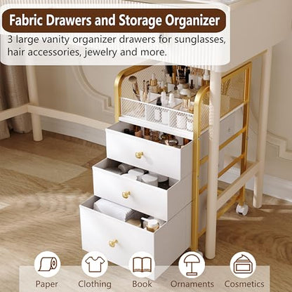 Rolling Makeup Organizer Cart with 3 Drawers Under Desk Storage | Vanity Cart Bathroom Storage Cart Cosmetic Vanity Display Cases Holder for Nail Polish Brush Hair Tool