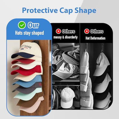 MACOPRO Hat Organizer Holder for Baseball Caps for Wall, 2 Pack Racks | Holds Up To 20 ball Caps, Cap Racks on Wall, Door, Closet For Storage & Display, no Drill or Drill.