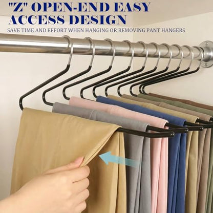 Pants Hangers-24 Pack Non-Slip Open-End Pants Hangers with Rubber Coating, Space-Saving Heavy-Duty Metal Hanger (24, Black)