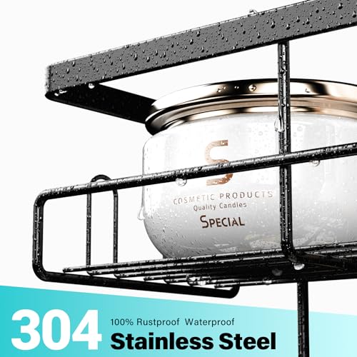 Over the Door Shower Caddy Hanging: Rustproof Shower Door Organizer | Shower Door Rack for Inside Shower, No Drilling Shower Storage Shelf with Hooks, Soap & Toothbrush Holder