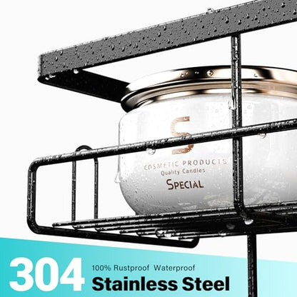 Over the Door Shower Caddy Hanging: Rustproof Shower Door Organizer | Shower Door Rack for Inside Shower, No Drilling Shower Storage Shelf with Hooks, Soap & Toothbrush Holder