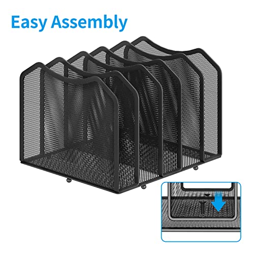 Simple Trending 5-Section Vertical File Organizer, Black | Metal Mesh Desktop Organizer, Multifunctional Use, Save Space, File Sorter for Office Home Classroom, 8.26"D x 9.25"Wx 7.28"H