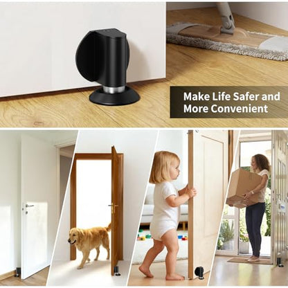 Magnetic Door Stoppers - Double Magnet Door Catch, Door Holder, | Stainless Steel Retractable Bottom of Door stop, Suits Gaps Within 1.5"Keep Door Open, No Drill 3M Adhesive & Screws-Black1Pc
