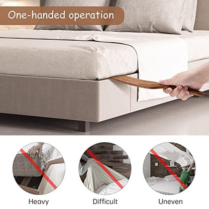 NiHome Teak Wood Mattress Lifter & Bed Sheet Tucker, Bed Making Tool, 2PCS | Durable Unbreakable Grip, Smooth Surface Protects Sheets, Relieves Bending & Back Pain, Ideal for Seniors, Women & Arthritis