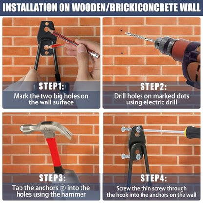 KOFANI Steel Garage Storage Hooks - 16 Pack Anti-Slip Coating, Heavy Duty Wall Mount Hooks for Hanging Bike, Ladder, Garden Tools | Wall Hooks Geavy Duty for Hanging Bike, Ladder, Garden Tools,Broom,Hose，Anti-Slip Coating Garage Wall Organization
