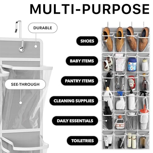 Simple Houseware 24 Pockets Large Clear Over the Door Shoe Organizer, Gray | 56" x 22.5", 4 Durable Metal Hooks, 5" x 9" Pocket Size, Multipurpose