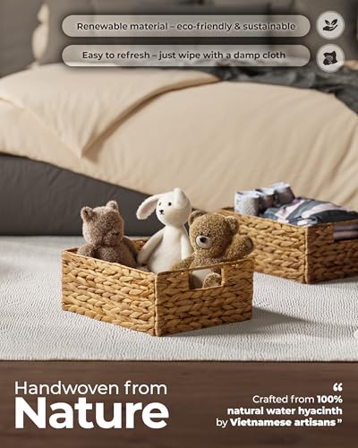 Bluewest Water Hyacinth Storage Baskets, Set of 6, Woven Bins with Handles | Organizer and Laundry Basket with Carrying Handles, Designed as a Rattan Bin for Shelves, Closets and Household Essentials.
