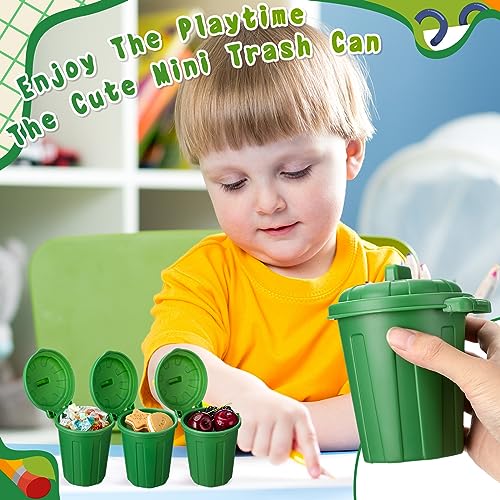 Zubebe 24 Pcs Green Mini Trash Can Mini Toy Garbage Can Small Desktop Storage Bin with Lids for Trash Party Favor Garbage Truck Birthday Decoration Party Supplies Home School Classroom