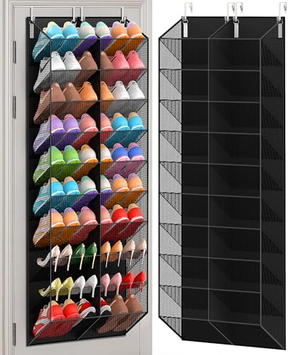 Over the Door Shoe Organizer for 20-30 Pairs, 10-Tier, Black